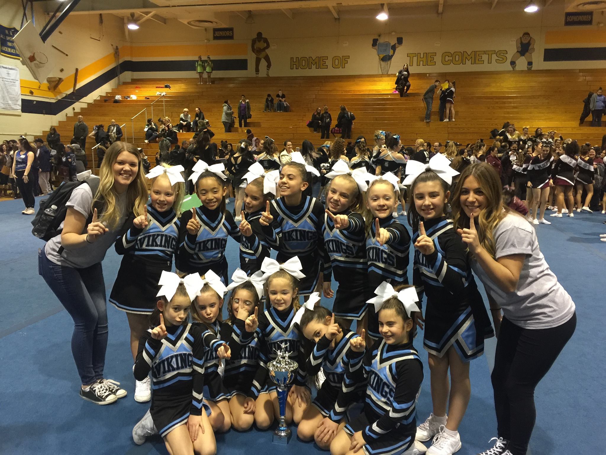 The Mini Little Vikings Competition Cheer takes First Place at Hackensack High School