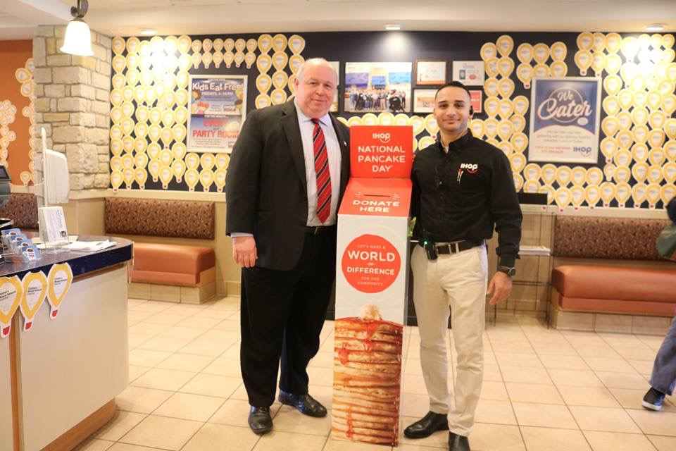 Mayor James Barberio celebrated National Pancake Day at IHOP