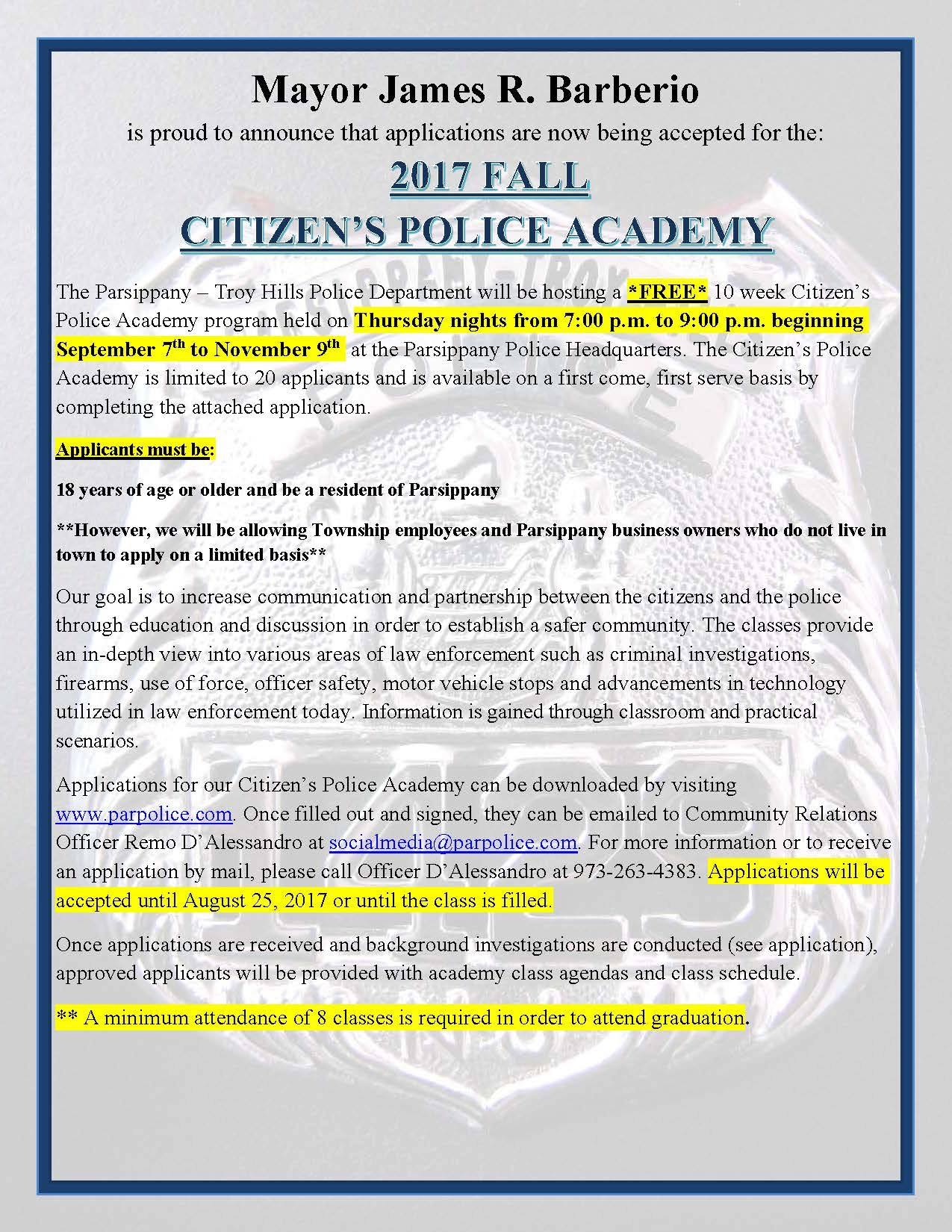 Sign ups are being held for the Citizens Police Academy